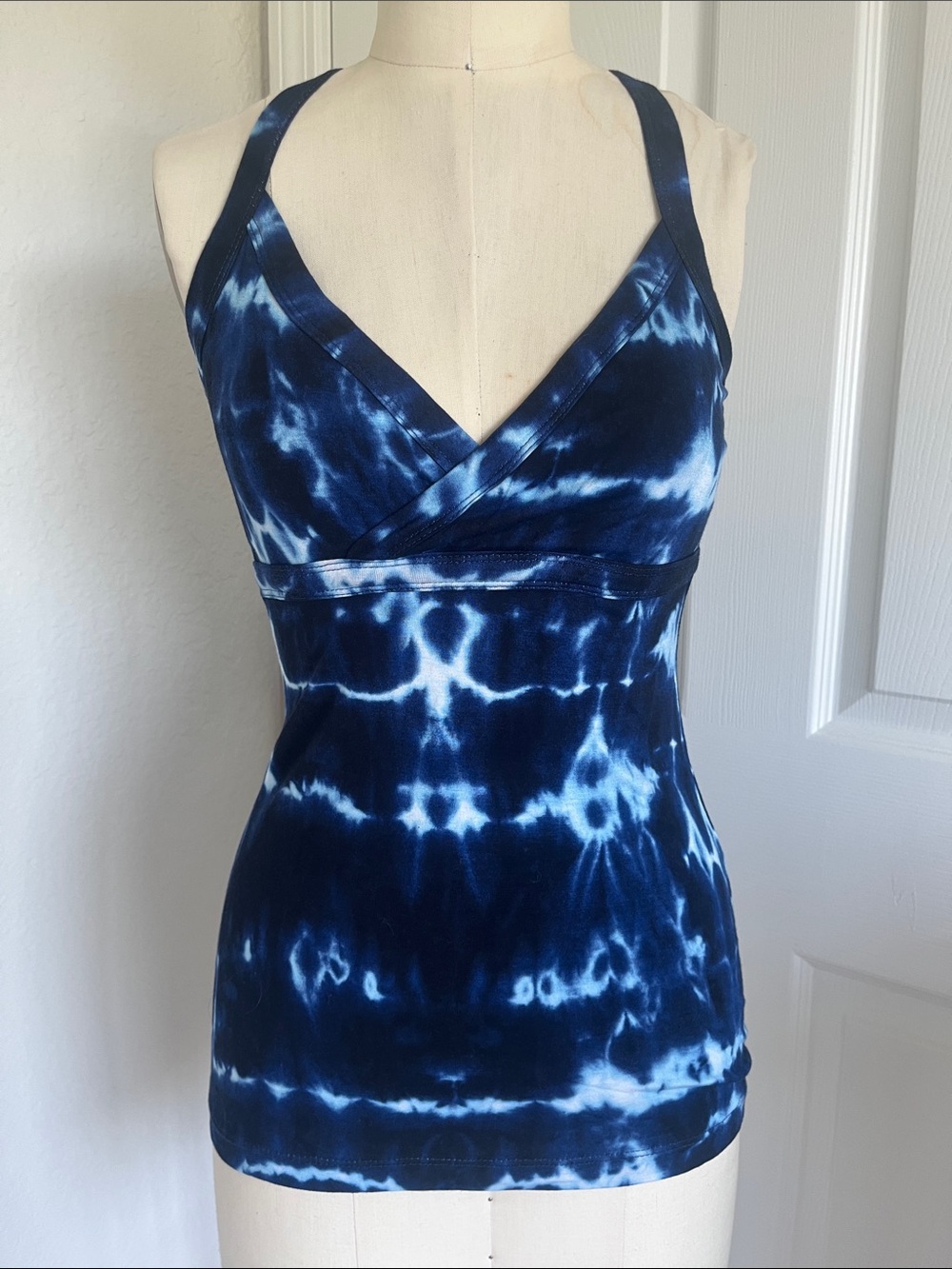 Tart Navy and White Tie-Dye Halter Top Boho Summer Hippie Festival Beach NWOT